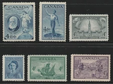 Canada Year Group 1947-1949, Set of 6 Different Stamps, MNH #274-277, 282, 283