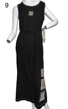 New C.A. Sport Medium Petite Black Silk Maxi Dress  Patchwork Folk Art Boho