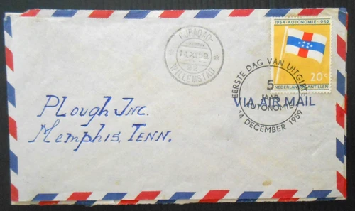 Netherlands Antilles 1959 20c Flag autonomy airmail FDC mailed to USA