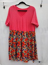 Women's Plus Size 2XL Red Floral Empire Waist Short Sleeve Short Summer Dress