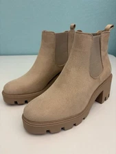 REDTOP Boots Women's 10 Tan Suede Chunky Block Heel Chelsea Platform Lug Sole