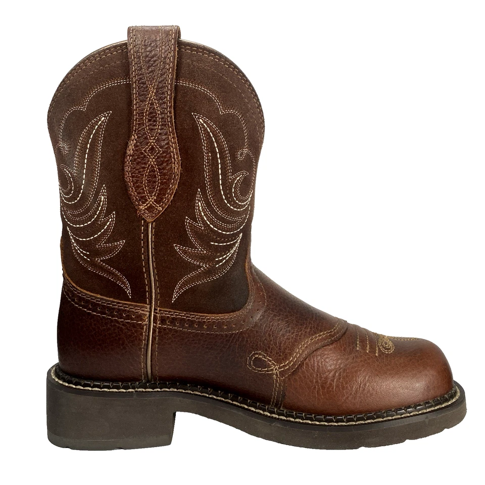 Ariat Fatbaby Boots 7B Women Brown Leather Square Toe Western Cowgirl Pull On - Image 3 of 4