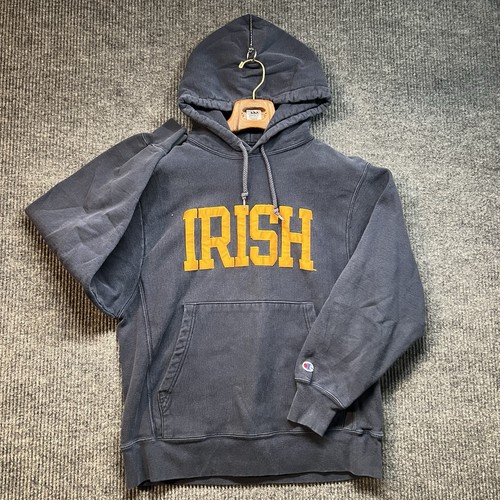Vintage Champion Reverse Weave Hoodie Notre Dame Irish Size Medium Navy Blue 90s - Image 1