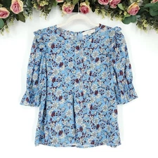 LOFT Shimmer Floral Pintucked Puff Sleeve Top Petite Small