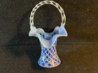 Fenton Glass New Century Basket Diamond Optic Floral Design Hand Painted Signed