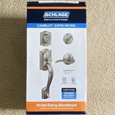 Schlage Camelot Satin Nickel Front Entry Handleset w/ Deadbolt, Adjustable