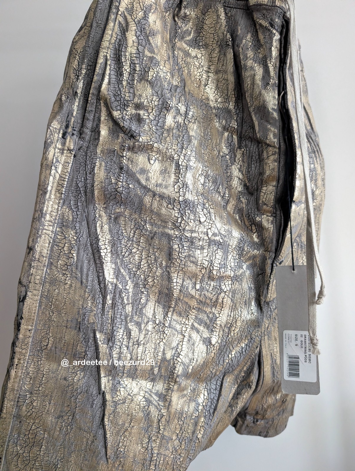 RICK OWENS DRKSHDW SAMPLE SS25 MEGACRUST DRAWSTRING POD SHORTS $1750 (GOLD, S) image 5