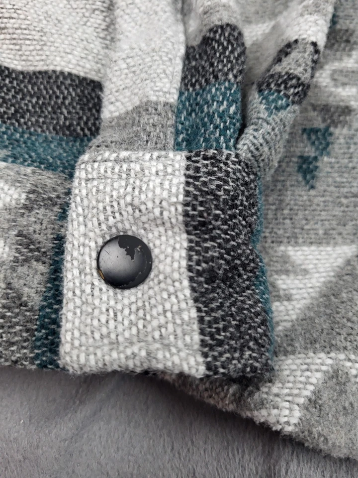 Zara Aztec Flannel Shirt Boys 11 12 152cm Gray Hoodie Midweight Snap Button Warm - Image 2 of 4