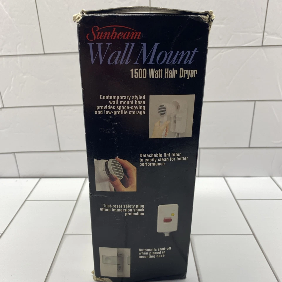Sunbeam Wall Mount Hair Dryer Hotel Style 1500 Watt Opened Box With Hardware - Image 2 of 4