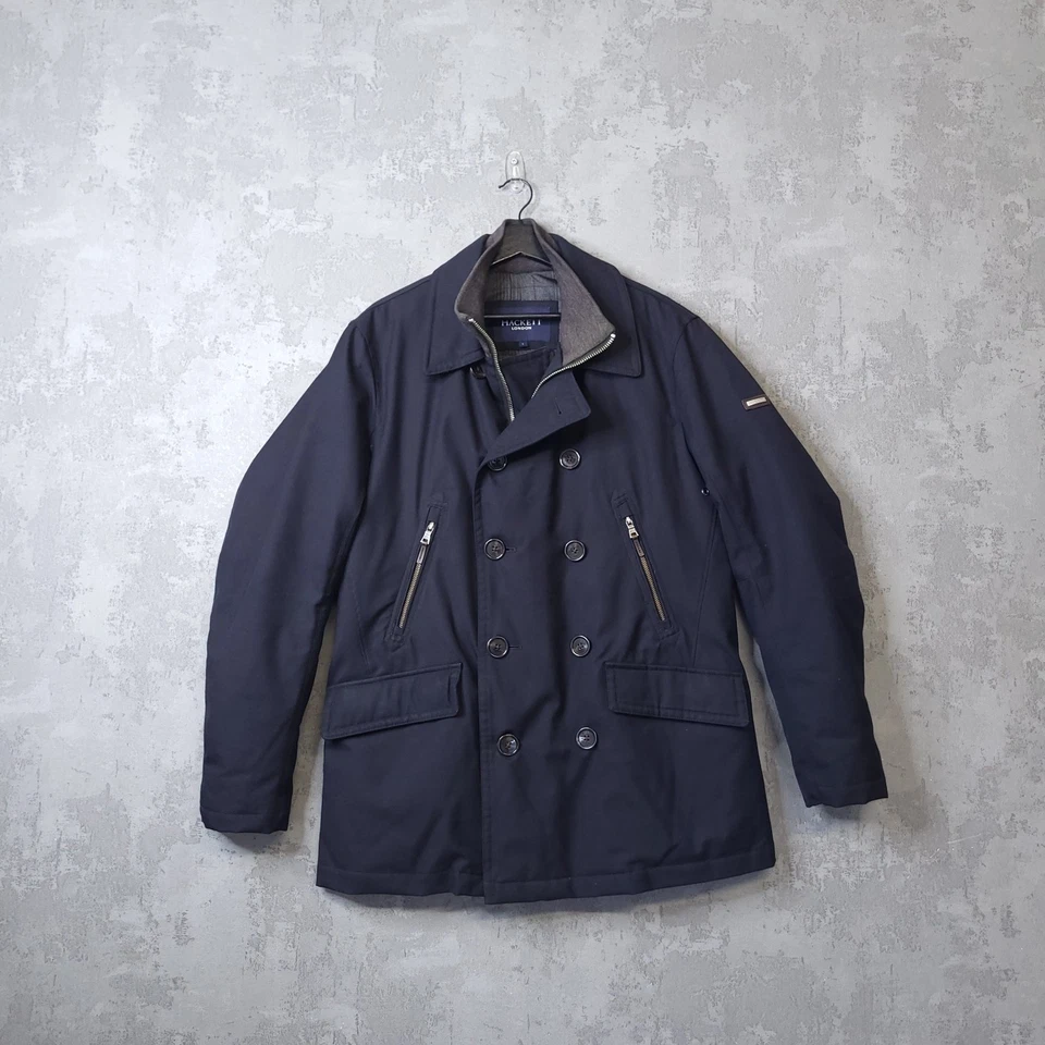 Chaqueta Hackett London Acolchada Doble Pecho Para Hombre Grande Azul Marino Lana Lluvia Foto 2 de 4