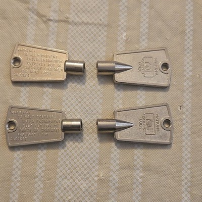 National Cabinet Lock Keys Set of 4 w/ Child Entrapment Warning Text
