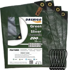 10 x 10Ft Extra Heavy Duty 12 Mil Thick Waterproof Green&Silver Tarp Cover Sheet
