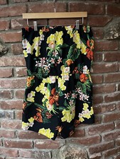 Vintage 70s 80s Tropical Floral Print Dippers Strapless Romper M 15.5 X 22.5