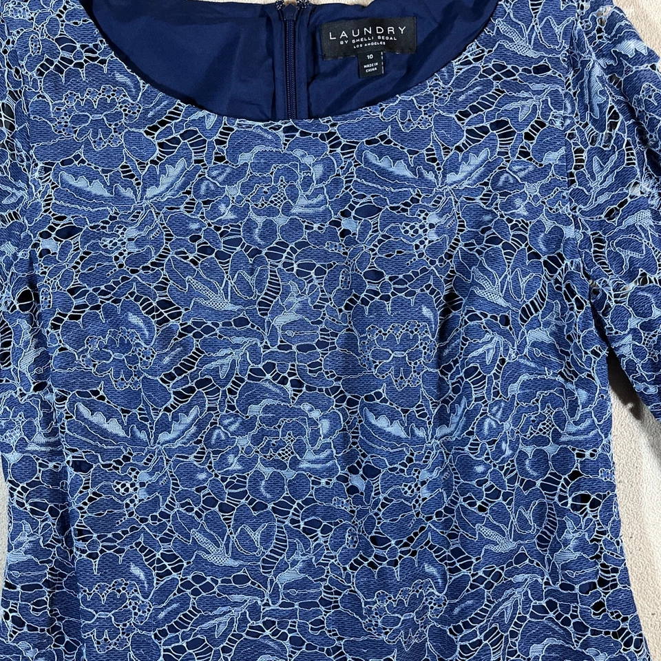 Vestido Laundry by Shelli Segal Azul Encaje Manga Campana Talla 10 Cóctel Fiesta Foto 2 de 4