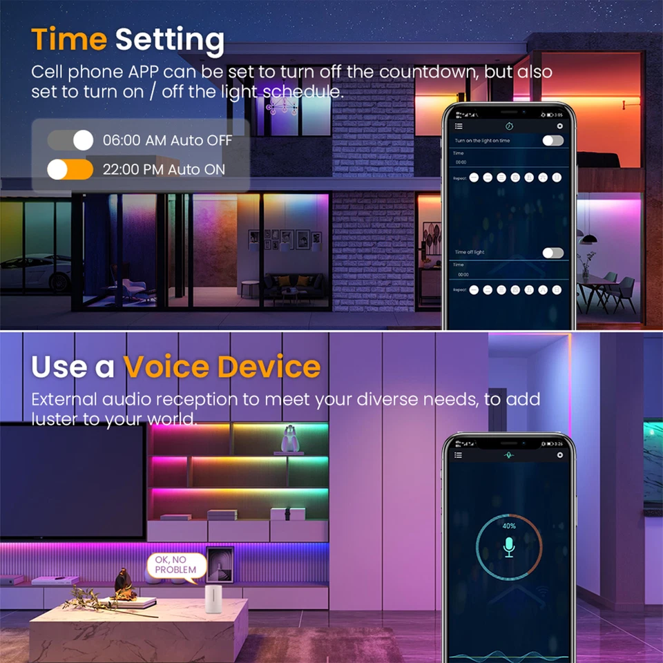 1.64-32.8ft COB LED Strip RGB IC WS2811 Room Light Wifi Bluetooth APP Remote Kit - Image 4 of 4