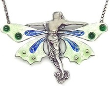 Silver Art Nouveau Male Fairy Necklace with 'Champleve' Enamelling