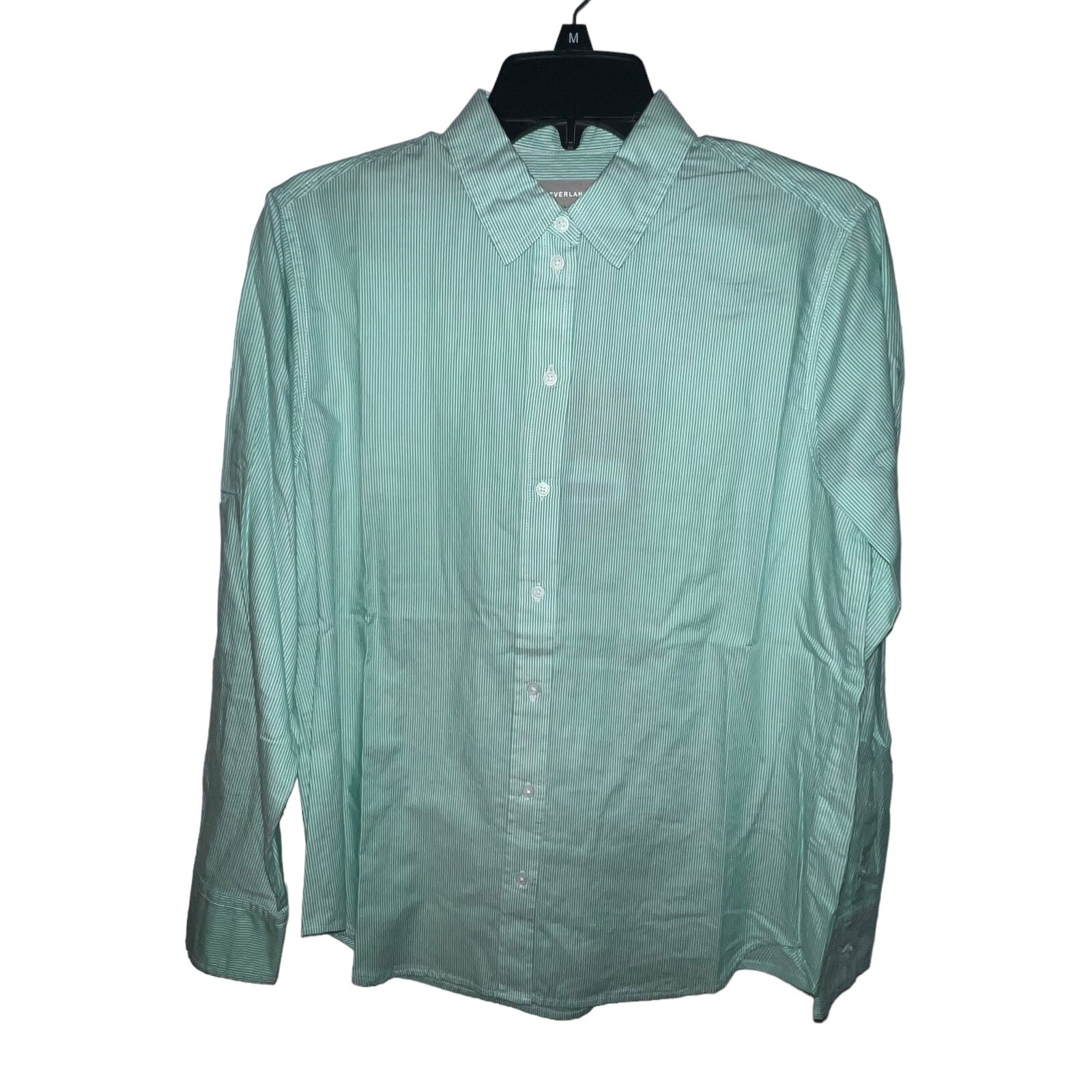 Everlane Womens Cotton Oversized Shirt 2 Mint Green White Pinstripe Button Down