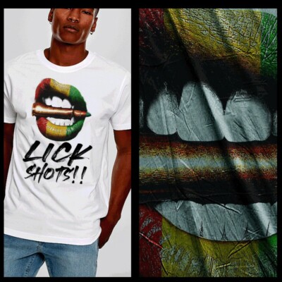 Reggae t shirt Jah Rastafari Shots Lick Off Selassie Yardman dub style XL white
