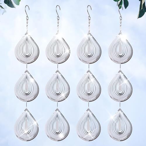 Droplet Bird Scare Discs Set, Metal Bird Reflectors Shiny Wind Silver, 4 Pcs - Picture 2 of 7
