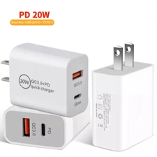 QC+20W PD Fast Wall Charger Adapter USB Cable For iPhone 14/13/12/11/Pro Max/8/6