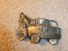 Vintage 1970s Brass Wrecker Tow Truck Belt Buckle 4" Wide