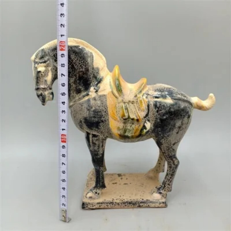 Exquisite Black Glaze Ornament Retro Tang Tri Color Statue Collect
