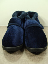 Women's Slippers Large Blue Velvet-like Rubber-like Sole Hook  Loop Closure New