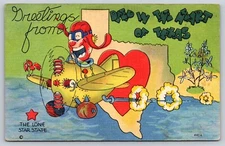 Postcard Greetings from  Deep in the Heart of Texas Beals Comic Aviator Illus