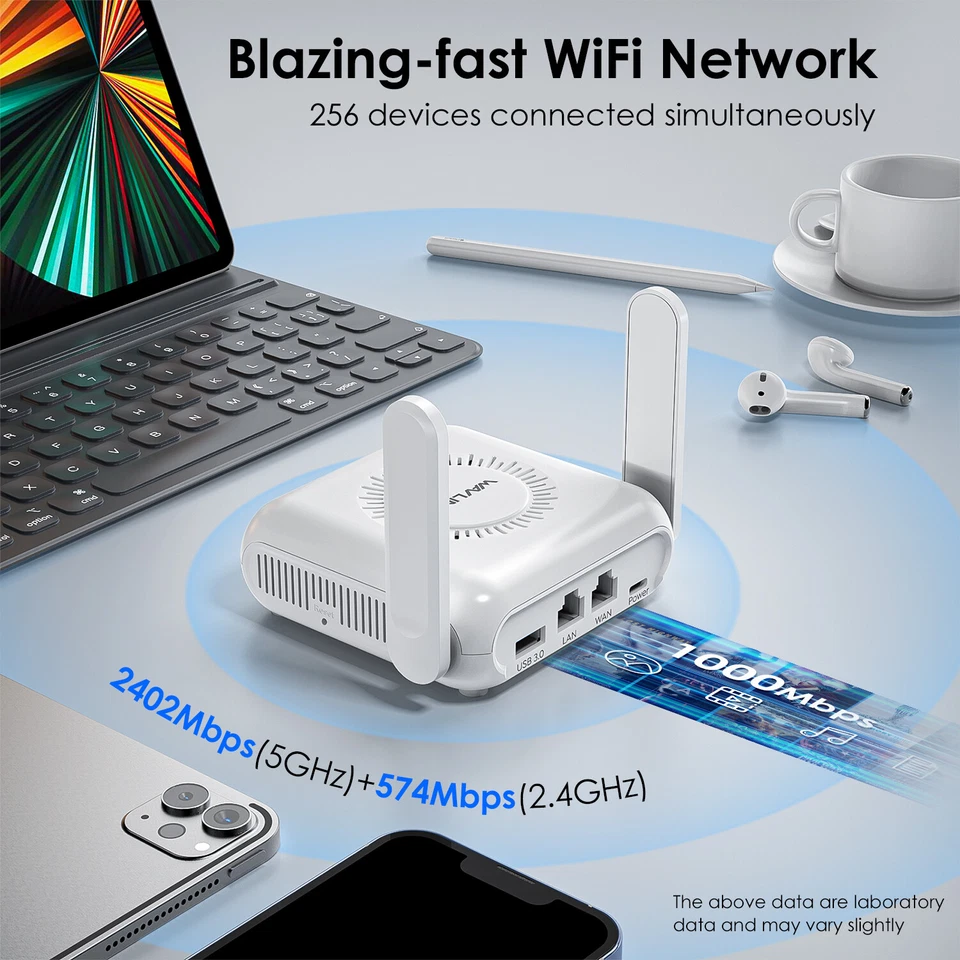AX3000 Dual Band WiFi 6 Travel VPN Router Pocket-Sized WLAN Gigabit Router - Bild 2 von 4