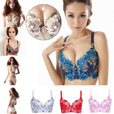 Women Luxury Embroidery Lace Floral Bra Sexy Push Up Wire Underwear Lingerie ABC