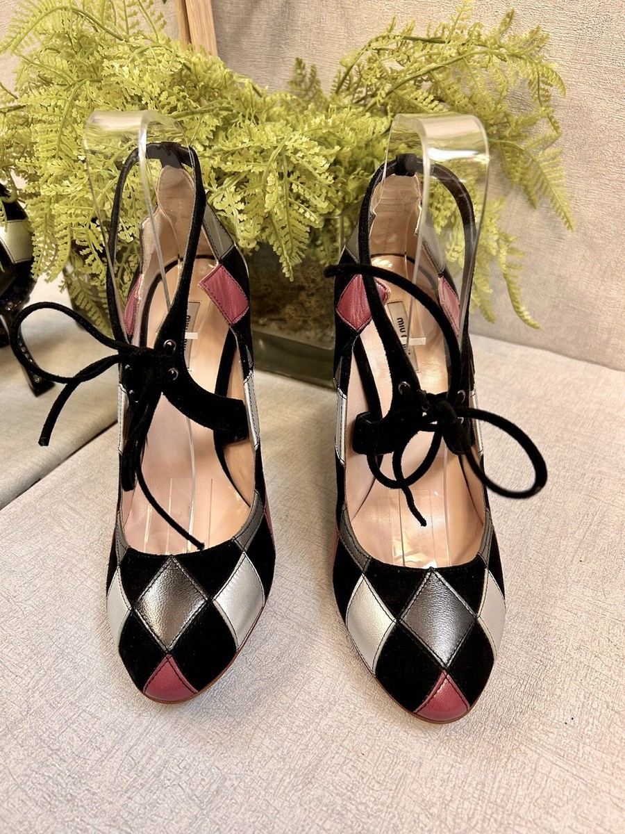 靴 Miu Miu Enamel Lnather Heels 38 キラキラ！ ミュウミュウのキュートなスターシューズを狙い撃ち