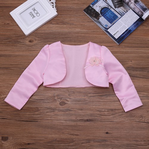 Baby Girls Long Sleeve Satin Bolero Jacket Shrug Communion Church Dress Cover Up - Picture 21 of 125