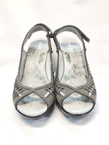 Jambu 8,5 Damen-Sandalen Peeptoe Fersenriemen grau lila geflochten verstellbarer Riemen - Bild 2 von 13