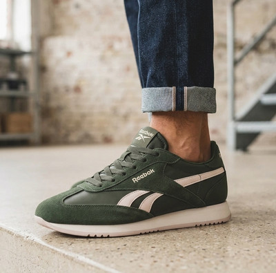 Herren Reebok Classic Wildleder & Nylon Turnschuhe alle Größen grün weiß Retro 70er RW70G