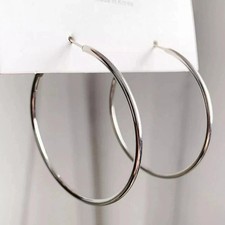 14K White Gold Plated Beautiful High Polish Finish 50Mm Large Hoop Earrings