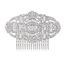 1920s Wedding Hair Accessories Austrian Crystal Bridal Art Clear Silver-Tone