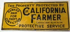 VINTAGE CALIFORNIA FARMER FARM PROTECTIVE SERVICE metal tin sign 1954 14”X 6.5”