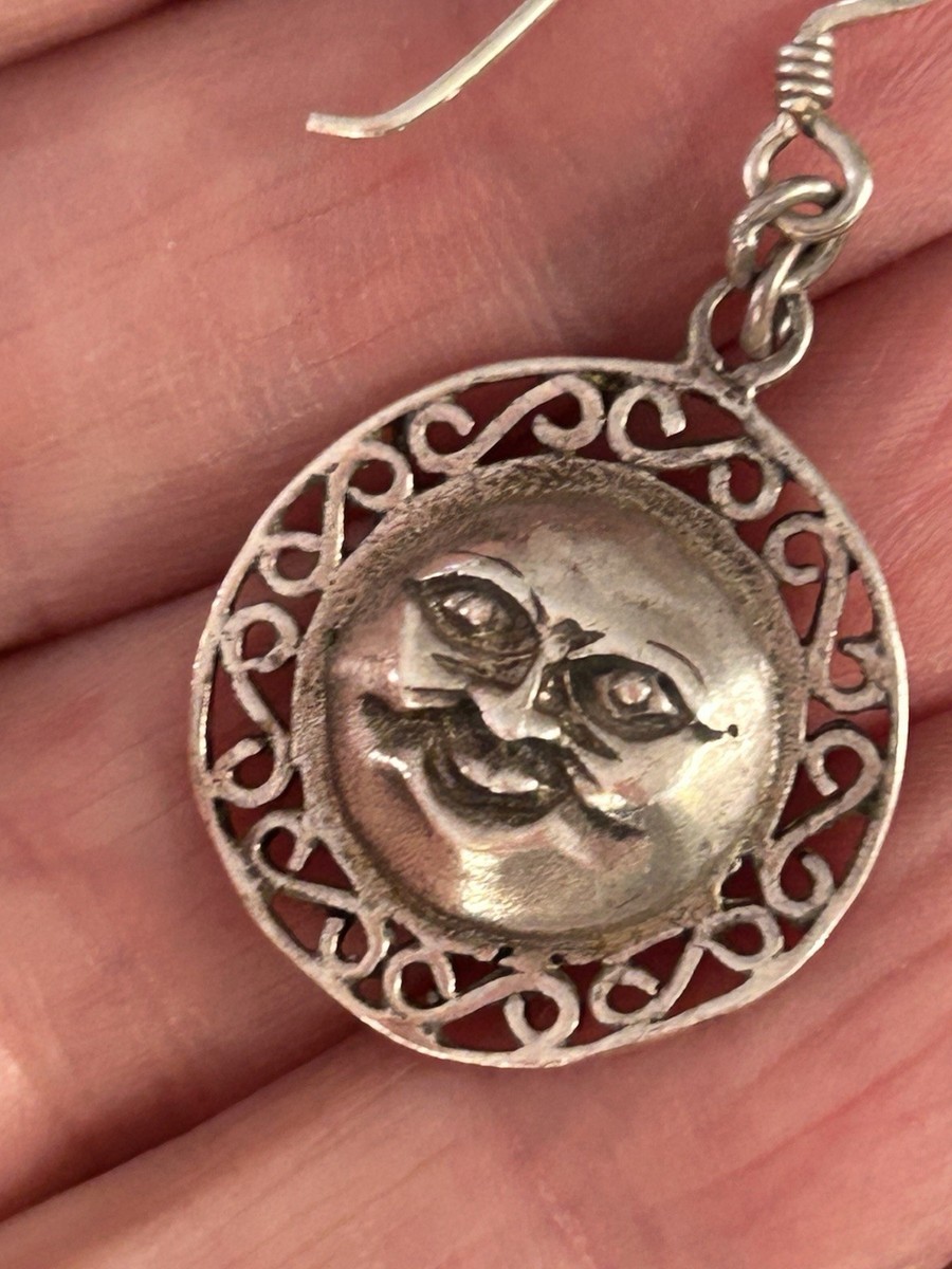 Celestial Anthropomorphic Sterling Silver Earrings Vintage J19