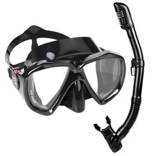 Adult Snorkel Set, Professional Snorkeling Gear Panoramic Anti-Fog Black Set