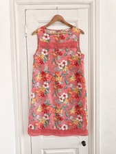 F&F linen blend shift dress size 12 tropical floral print coral lace crochet