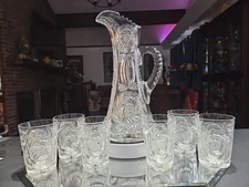 Champagne Jug PITCHER & 6 Tumblers- AMERICAN BRILLIANT PERIOD CUT GLASS CRYSTAL