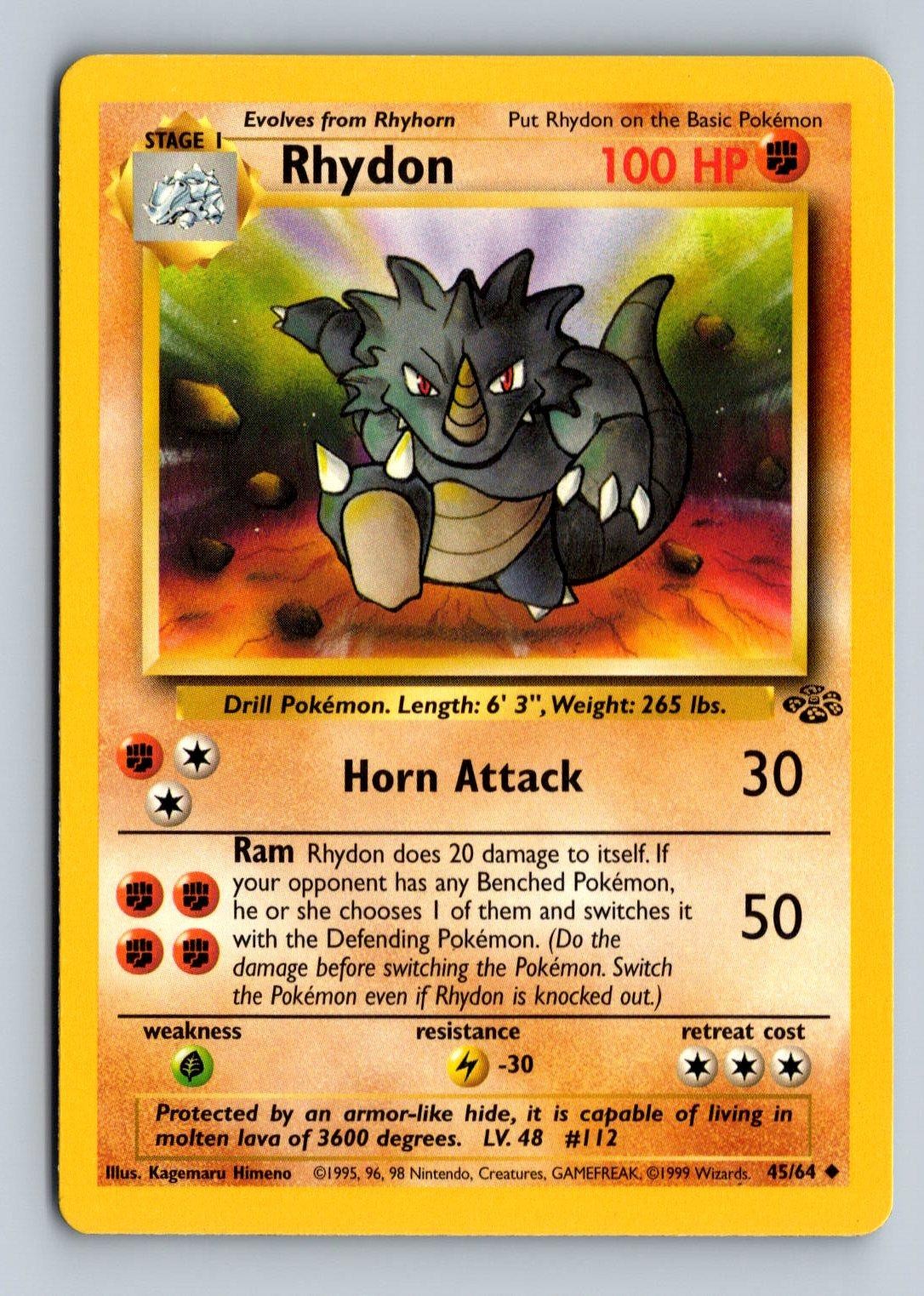 Rhydon 45/64 Uncommon Jungle Pokemon Unlimited Lightly Played