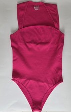 OQQ Women's Hot Pink Bodysuit Ribbed Sleeveless Square Neck Tank Medium