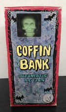 VINTAGE YONE COFFIN SKELETON BANK TIN WIND UP WITH BOX JAPAN WORKS