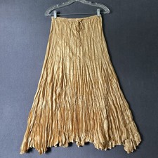 Vtg Skirt Women S Gold Fairycore Crinkle Crushed Elastic Boho Gypsy Festival