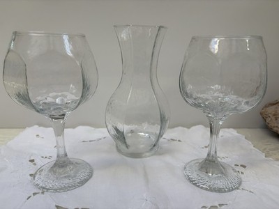 VTG 3pc Libbey Chivalry Clear Wine/Water Glasses & Carafe/Decanter-PebbleTexture