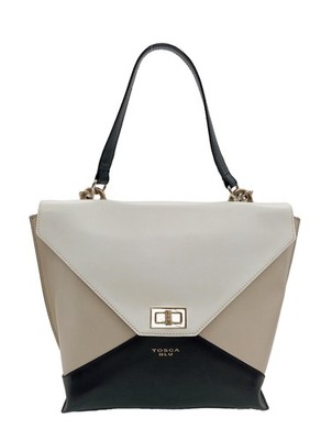 TOSCA BLU Umhängetasche Klein Damen Tasche creme-wollweiß-schwarz Casual-Look