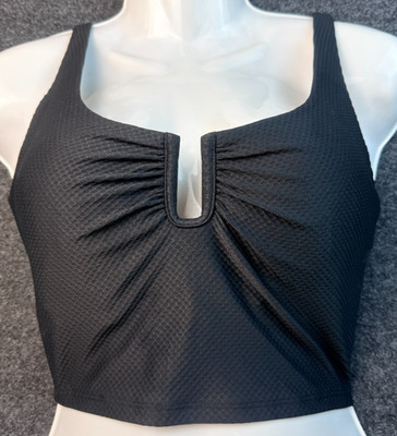 Calia Bikini Top Womens Small Black Textured U-Bar Crop Swim Top NWT