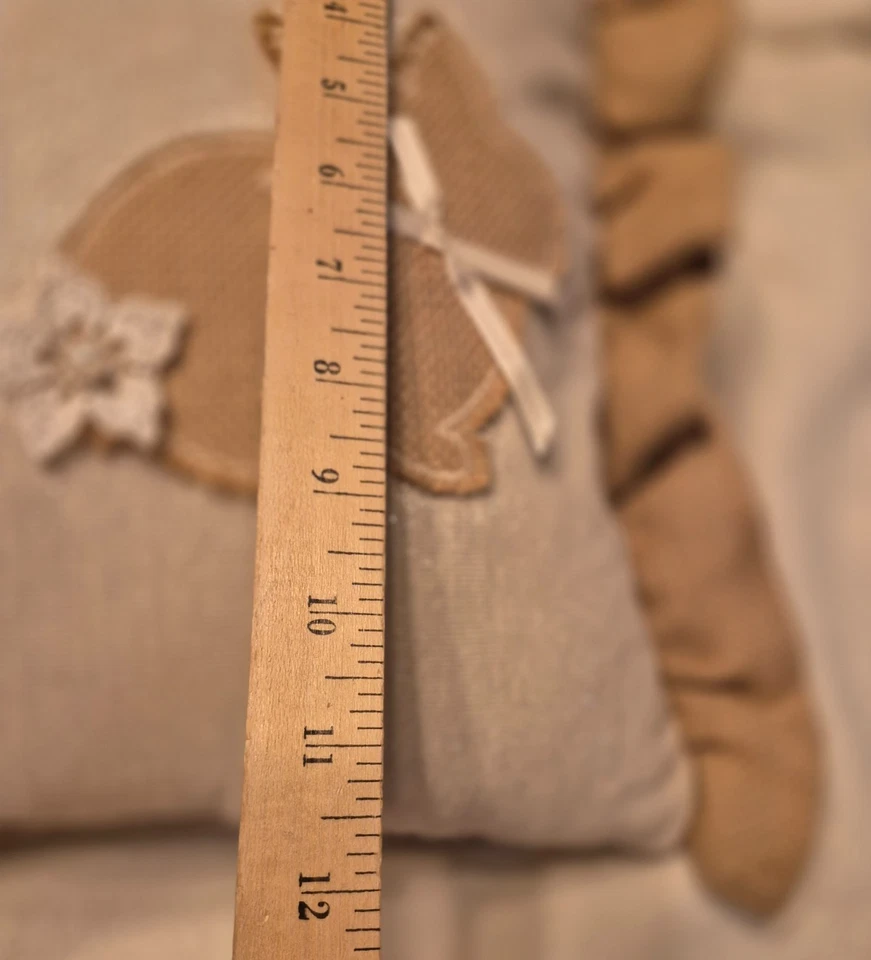 Burlap Pillow With Bunnies Rustic Primitive Porch Chair Cushion Lace Edging - Image 4 of 4