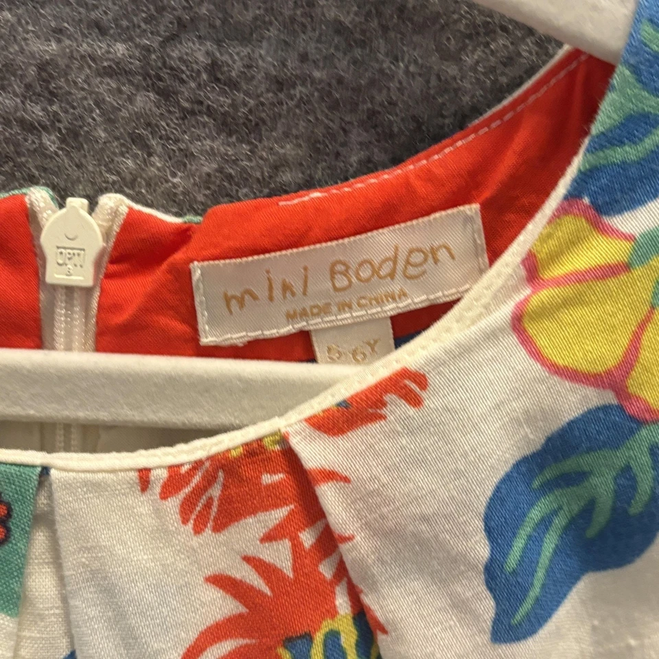 Vestido Mini Boden Niñas Talla 5 6 Sin Mangas Floral Lino Ajuste Acampanado Verano Informal Foto 4 de 4